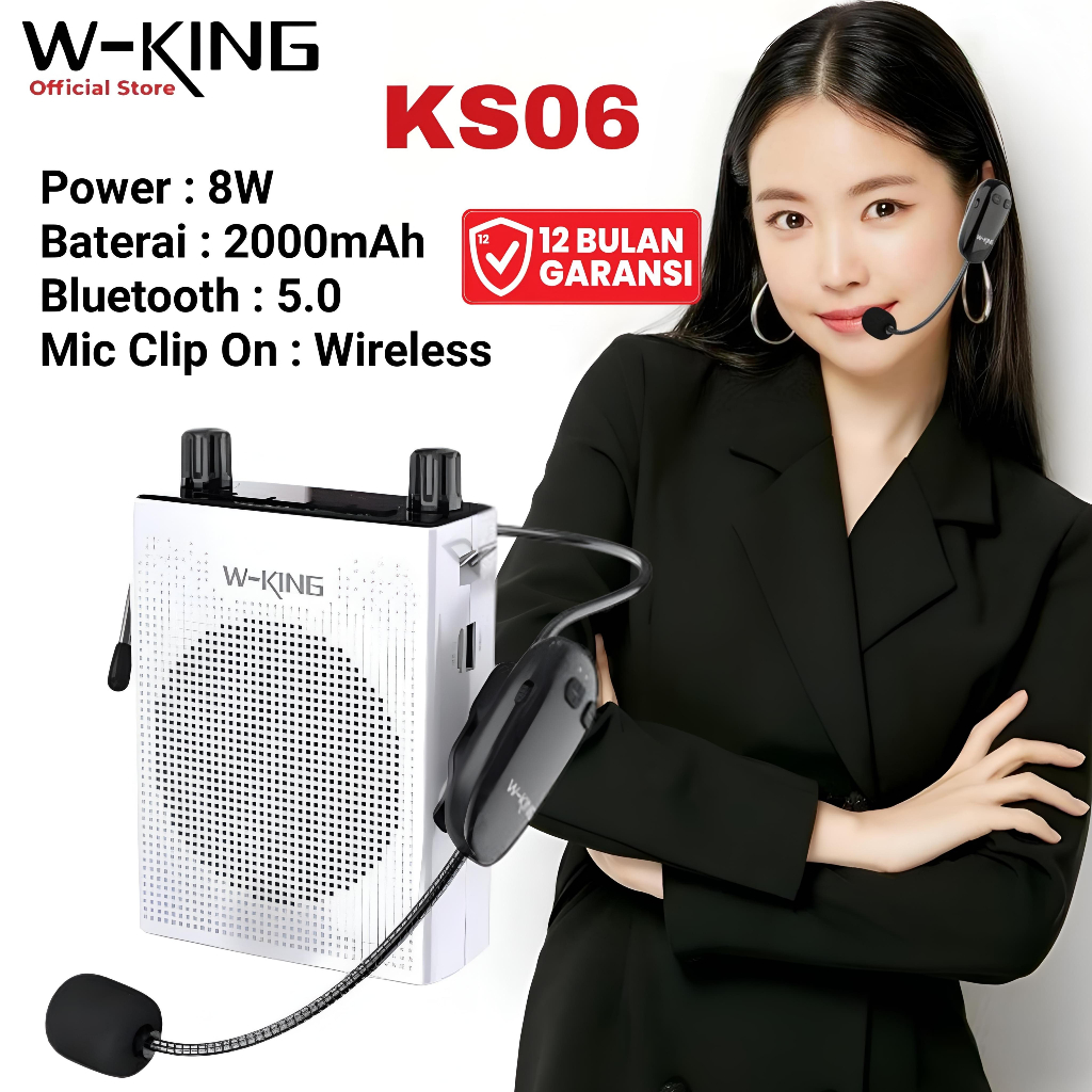 Wking Speaker Pinggang Megaphone Bluetooth Mic Bando Wireless KS06 Pengeras Suara Waistband Mengajar