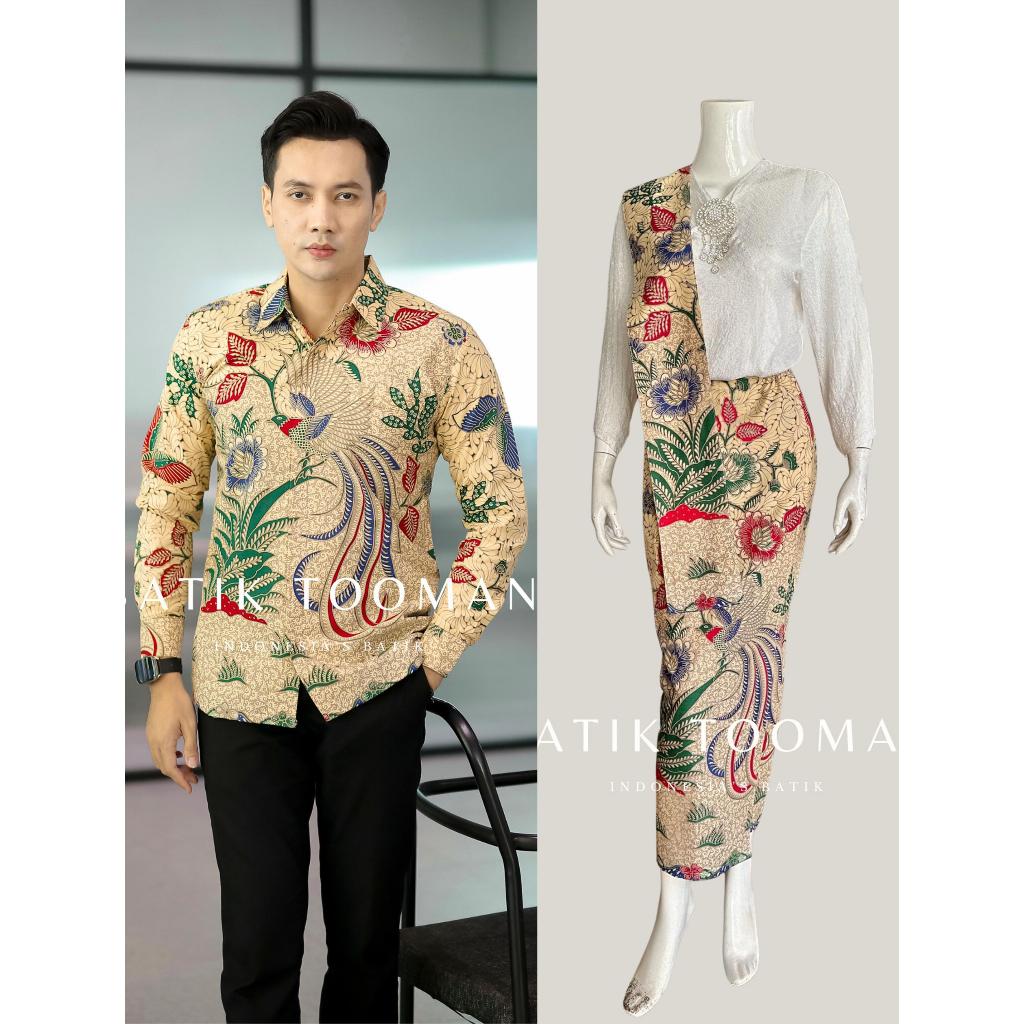 HAVANIA CREAM GOLD Couple Sarimbit Rok 2 Lapis & Kemeja Batik Slimfit Warna Krem Bahan Katun Halus P