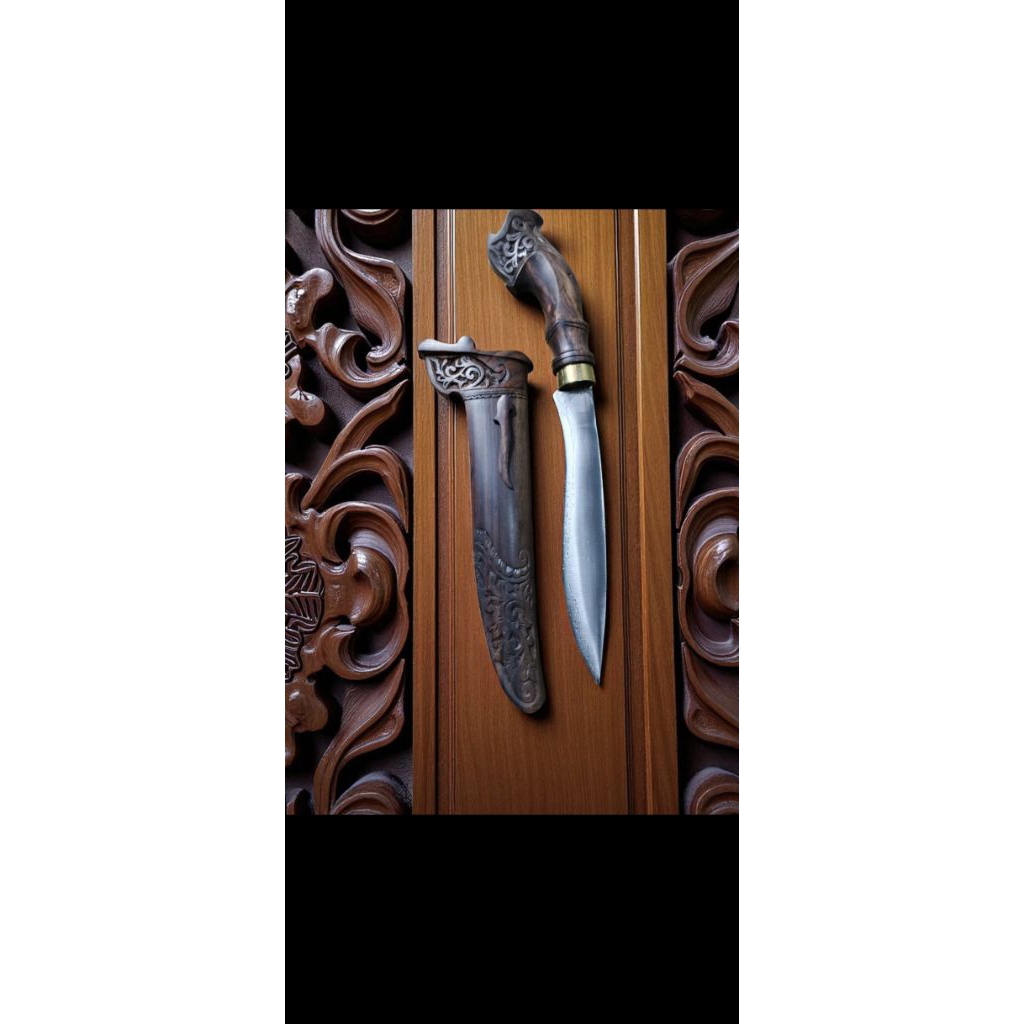 Pisau Badik Kawali Gecong Seni Ukir  Kayu Sonokeling