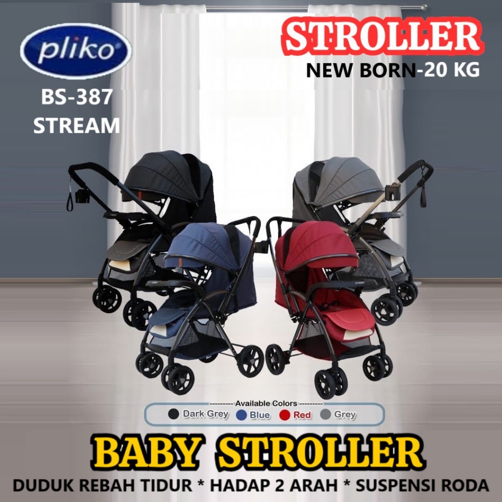 Kereta Bayi Pliko BS387 Stream New Born-3 Tahun Hadap Depan Belakang Duduk Rebah Tidur Baby Stroller