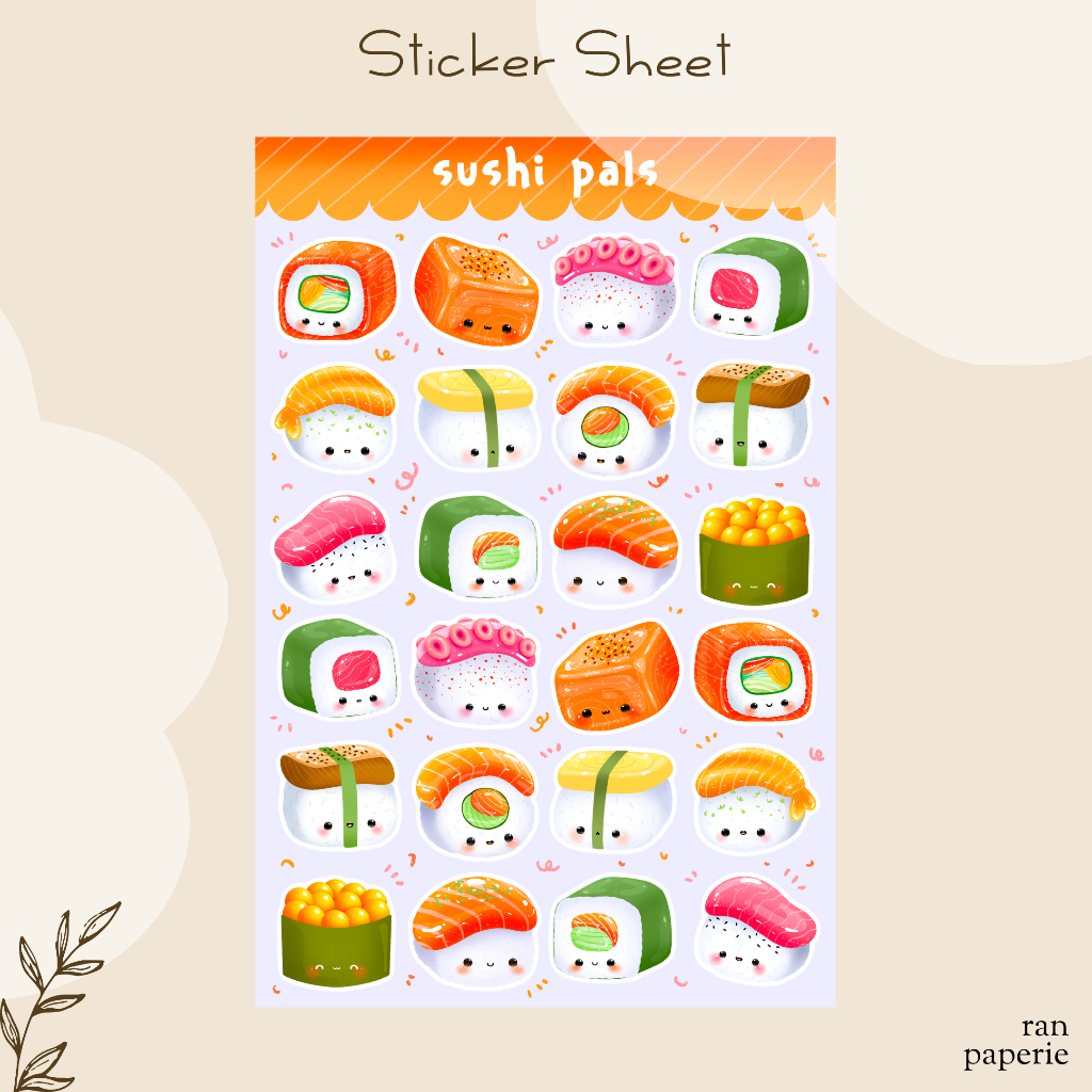 

Sushi Pals Sticker Sheet Stiker Jurnal Deco Journaling Bujo Journal Lucu Waterproof Tahan Air