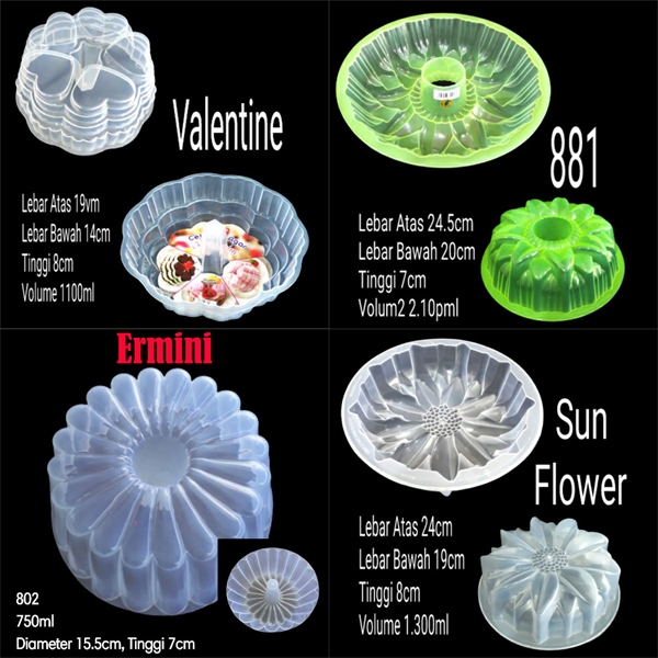 Cetakan / Loyang Puding Plastik Aneka Motif Bulat Hati Bunga