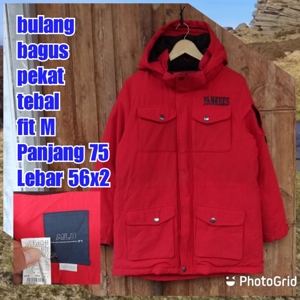 jaket gunung outdoor puffer gelembung winter salju bulang bulu angsa mlb Yankees merah