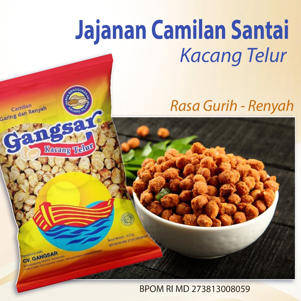 

Best Seller Jajanan Camilan Kacang Telur Paling banyak disukai rasa Gurih dan lezat biji kacang Utuh rasa telur banget cocok buat santai juga suguhan di moment lebaran gangsar kacang telur 225g