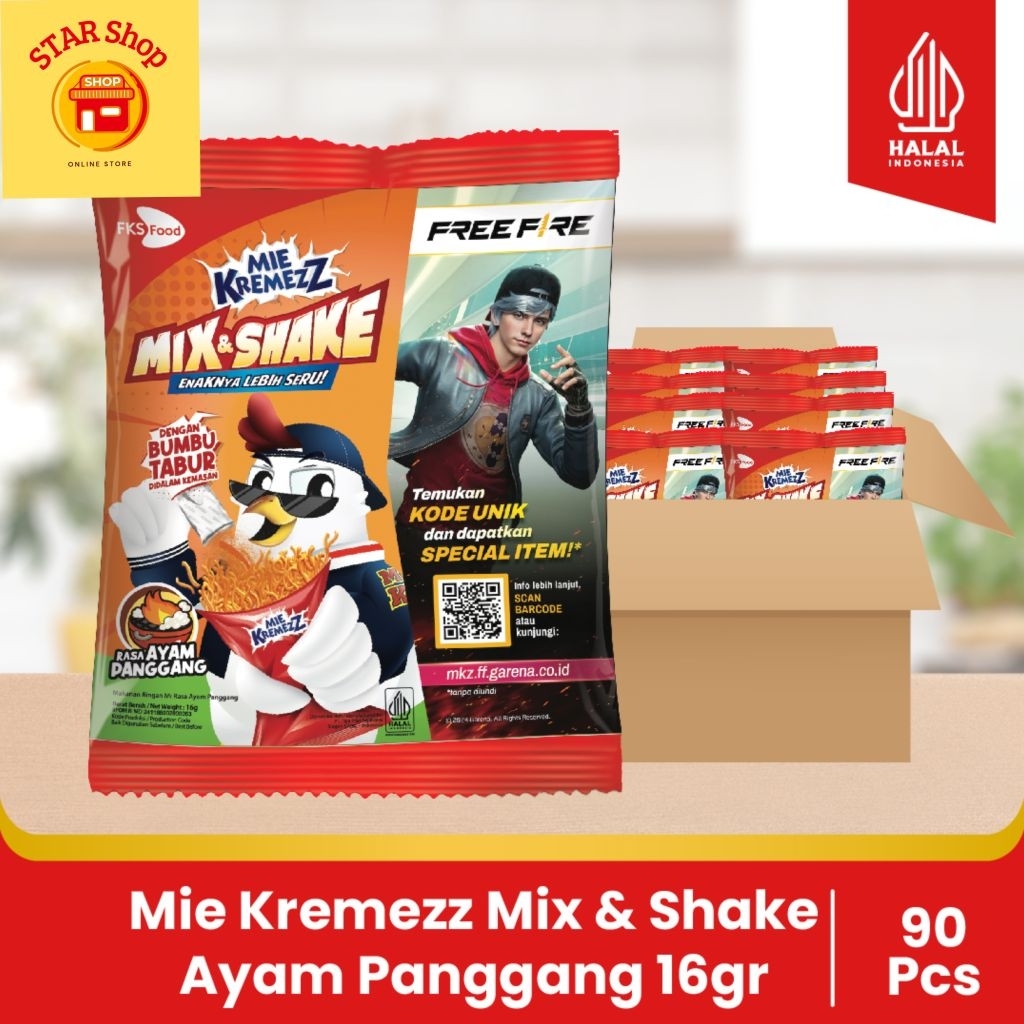 

Mie Kremezz Mix & Shake - Ayam Panggang - 1 Karton (9renceng) - 90 Pcs - 16gr