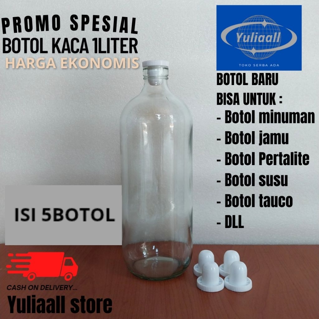 Botol termurah / Botol 1liter isi 5pcs / Botol bensin / Botol minyak / Botol kaca / Botol susu / Bot