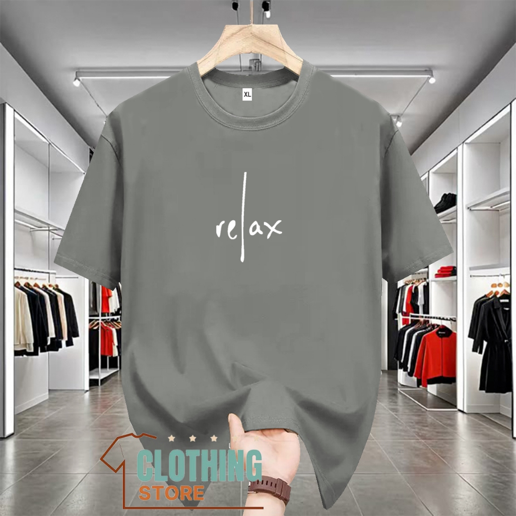 xBaju Kaos Distro  Rel4x Text Putih DQuality Kaos T-Shrit Lengan Pendek Premium Unisex Bahan Katun C