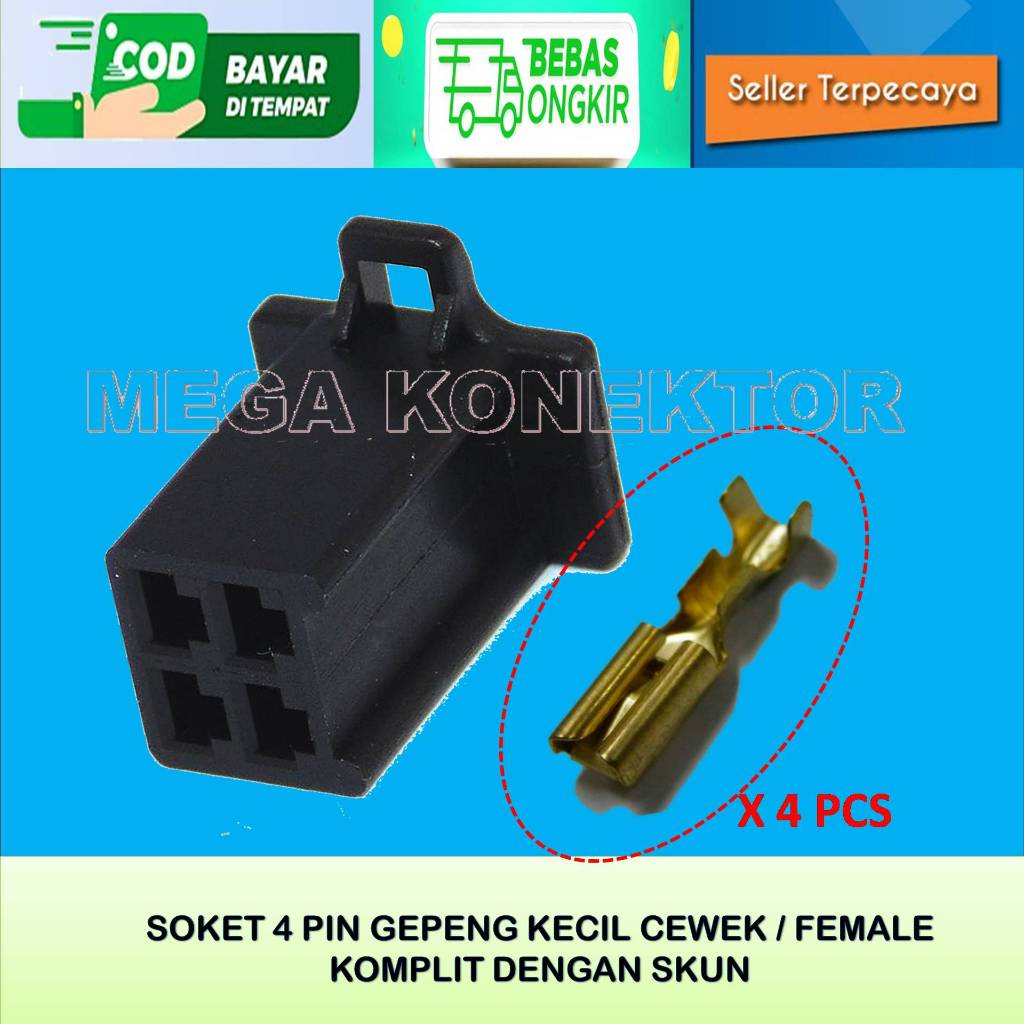 SOKET KABEL MOTOR 4 PIN KECIL HITAM FEMALE-SOKET –SOKET KABEL–4 PIN- SOKET- SOKET KABEL 4 PIN NYLON