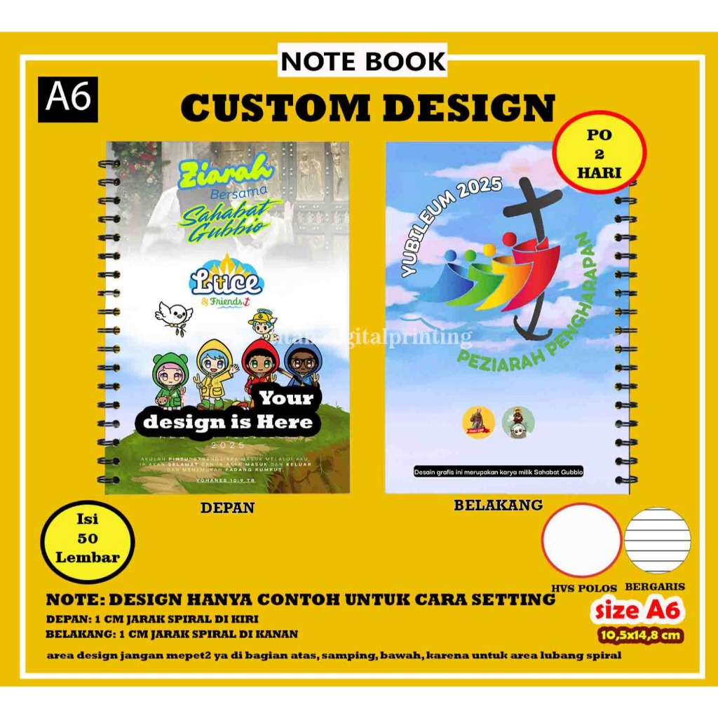 

Notebook/Notes Spiral Custom A6 Isi 50 Lembar Garis/Polos