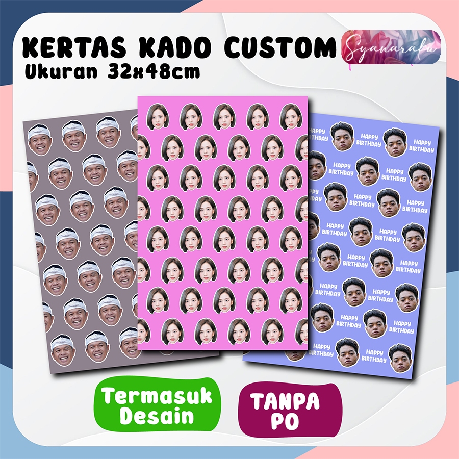 

Kertas Kado Custom Muka Wajah Aesthetic Bisa Tambah Tulisan Lucu Kekinian