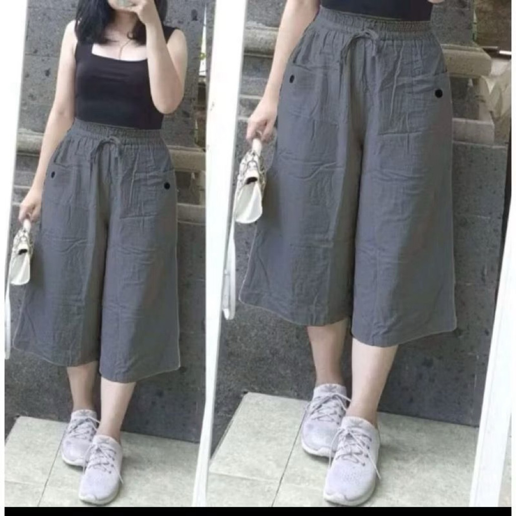 celana haruka 7/8 kekinian linen crinkle kulot santai korean style