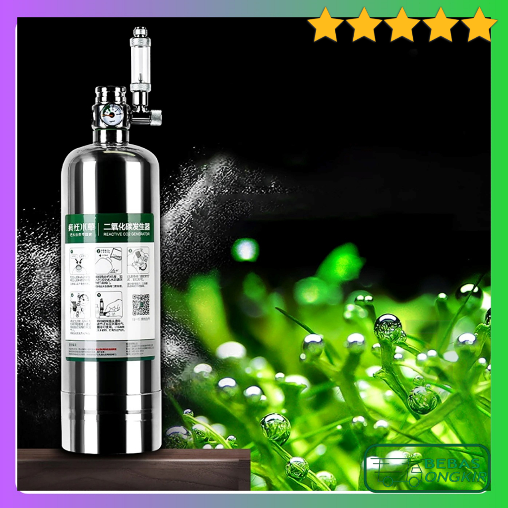 Tabung CO2 Aquascape Stainless Steel 304 Full Set Generator Cylinder Aluminium Valve Dreamburgh DB2