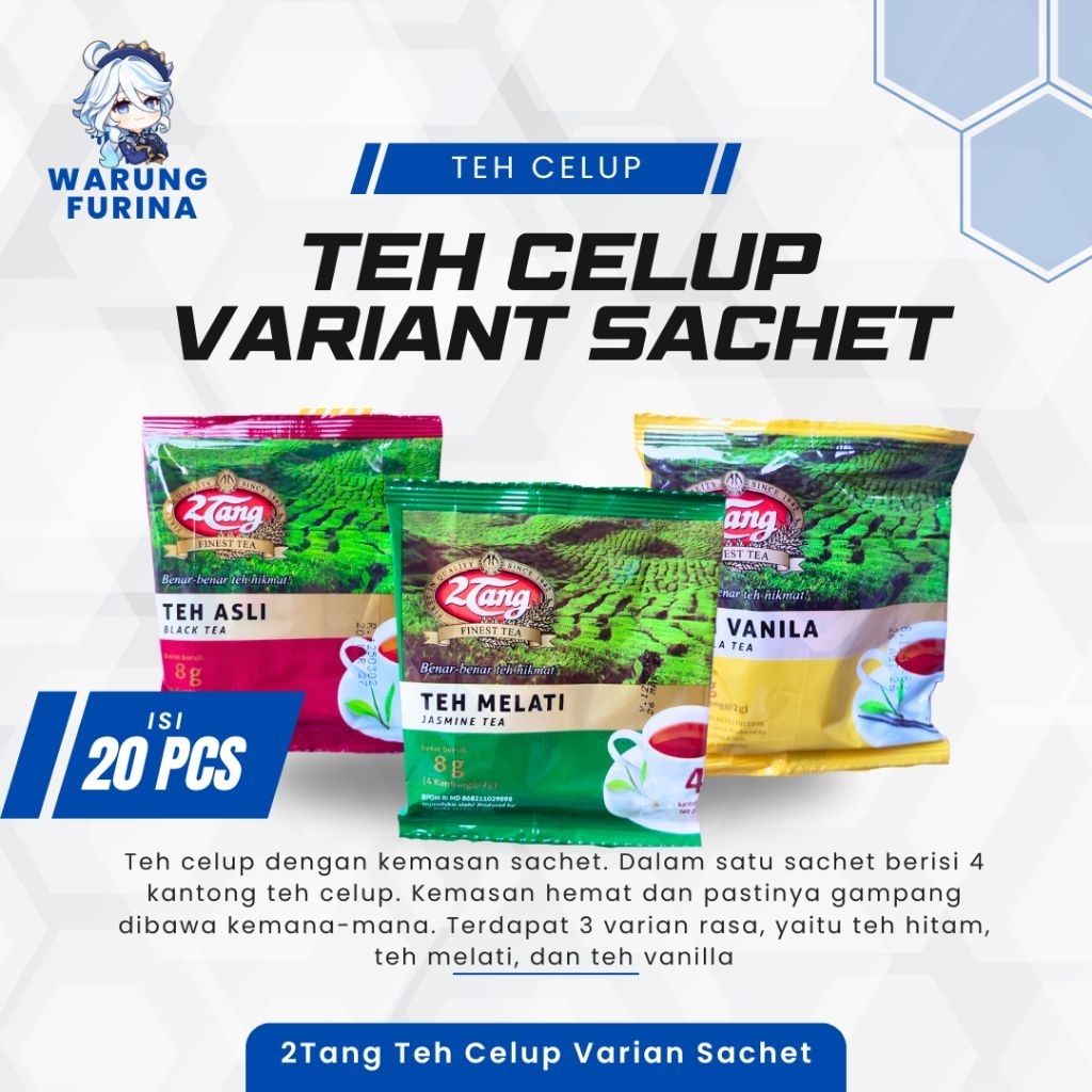 

Teh Celup 2Tang Varian Teh Celup Sachet | Jasmine Tea Reguler | Black Tea | Vanilla - Teh Kemasan Ekonomis