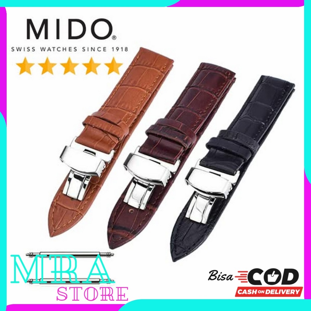 Tali Jam Tangan Kulit Mido Genuine Leathres 20mm 22mm Strap Kulit Bonus Pen