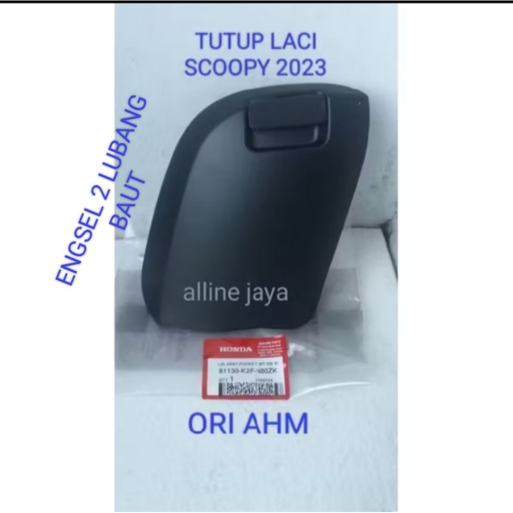81130-K2F-N80ZK TUTUP LACI KIRI SCOPY NEW 2023 LUBANG BAUT ENGSEL 2 HITAM DOP ORI AHM
