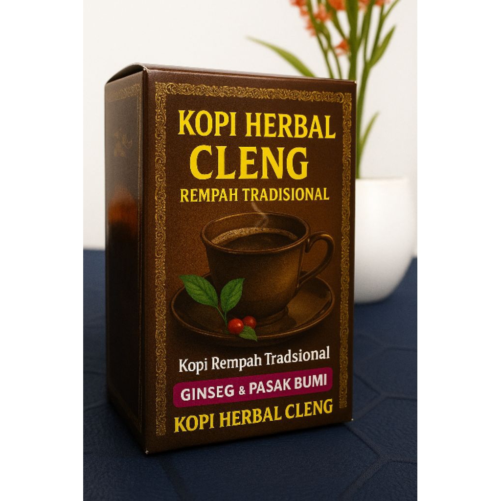 

Kopi Cleng Herbal Pria – Minuman Serbuk Kopi Instan Ginseng & Rempah Alami | 10 Sachet