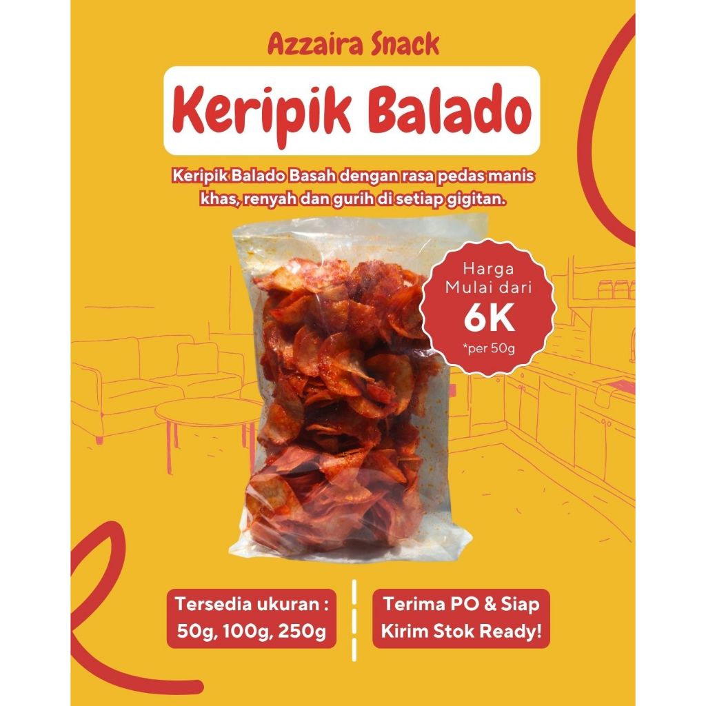 

KERIPIK BALADO BASAH UKURAN 50gr / 100gr / 250gr | CEMILAN KILOAN | SNACK GURIH KRIUK