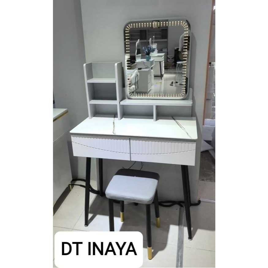 Meja Rias Minimalis Modern Importa Bahan MDF + Kaki Besi + Lampu LED