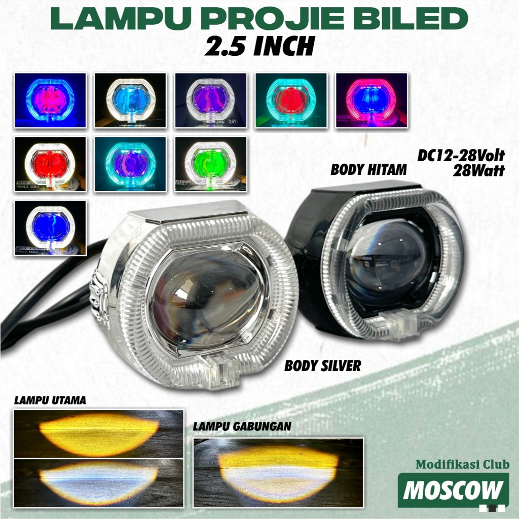 NEW LAMPU TEMBAK PROJIE BILED DEVIL UNGU SPIRAL BULAT LAMPU UTAMA MINI 2 WARNA HIGH LOW PUTIH KUNING