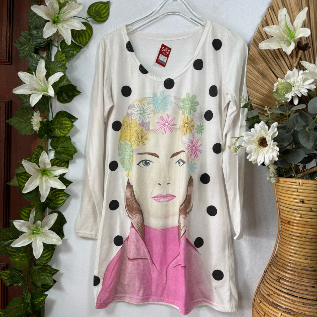 Tunik Kaos Motif Wanita Polkadot