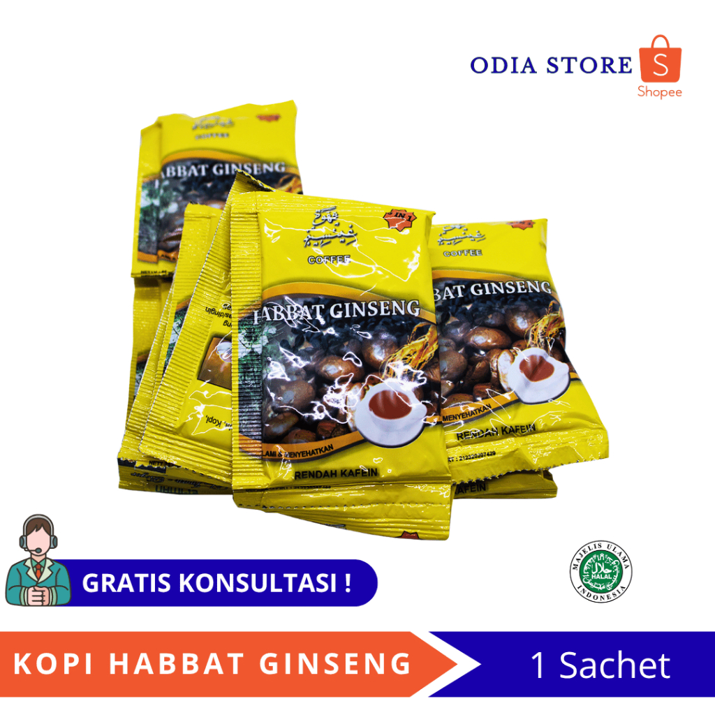 

Coffee Habbat Ginseng Per Sachet Kopi Rendah Kafein dengan Habbatussauda untuk Stamina dan Imun