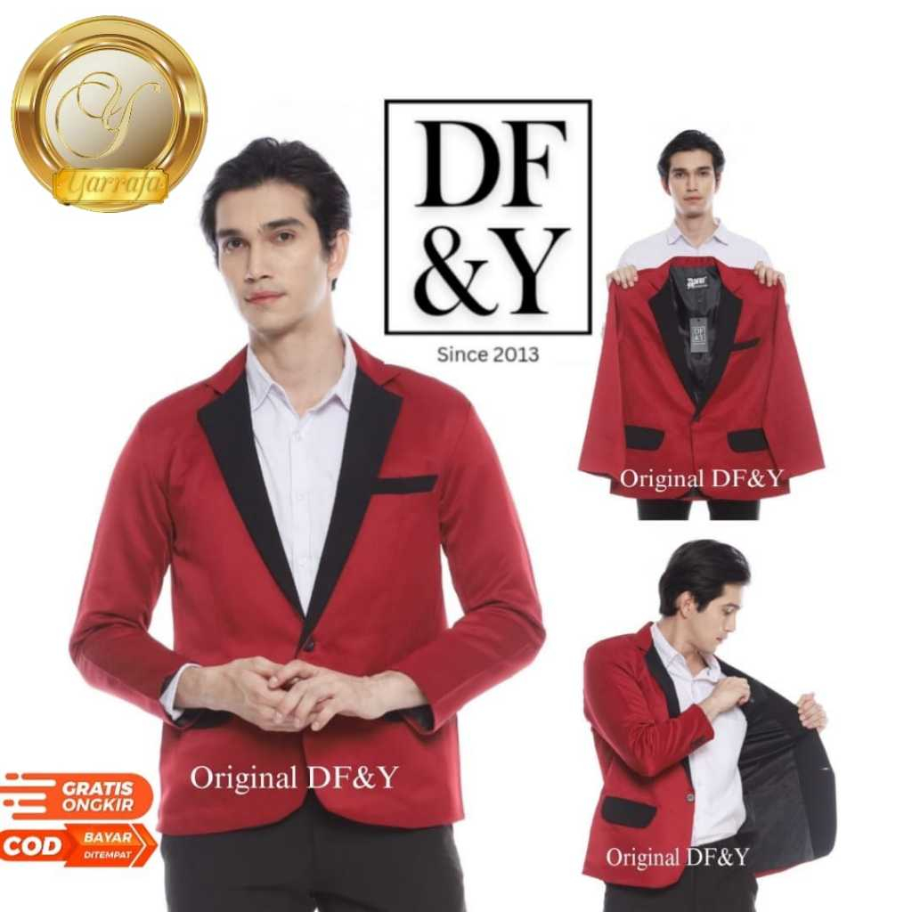 YARRAFA Jas Blazer Pria Casual Kerah Hitam  DF&Y /Jas Blazer Kerja Kantor Formal / Jas Style Korea S