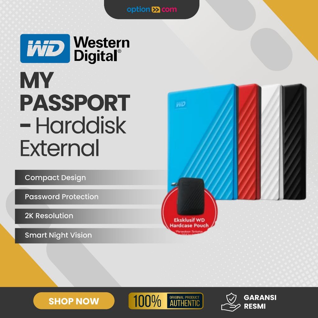 WD My Passport 1TB 2TB Hardisk Eksternal HDD External 2.5" USB 3.0 Free Pouch Original Garansi Resmi