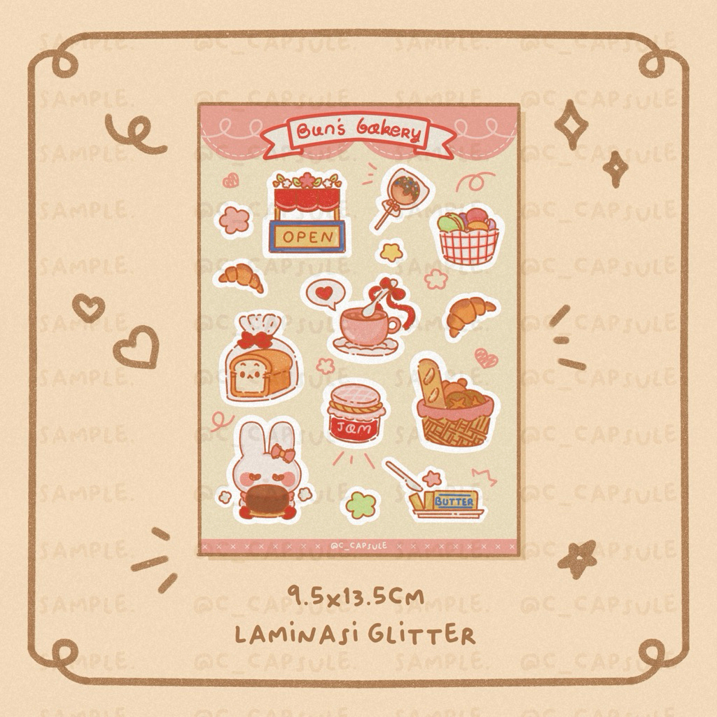 

Bun's bakery Sticker Sheet - Stiker tema bakery dan roti - Glitter