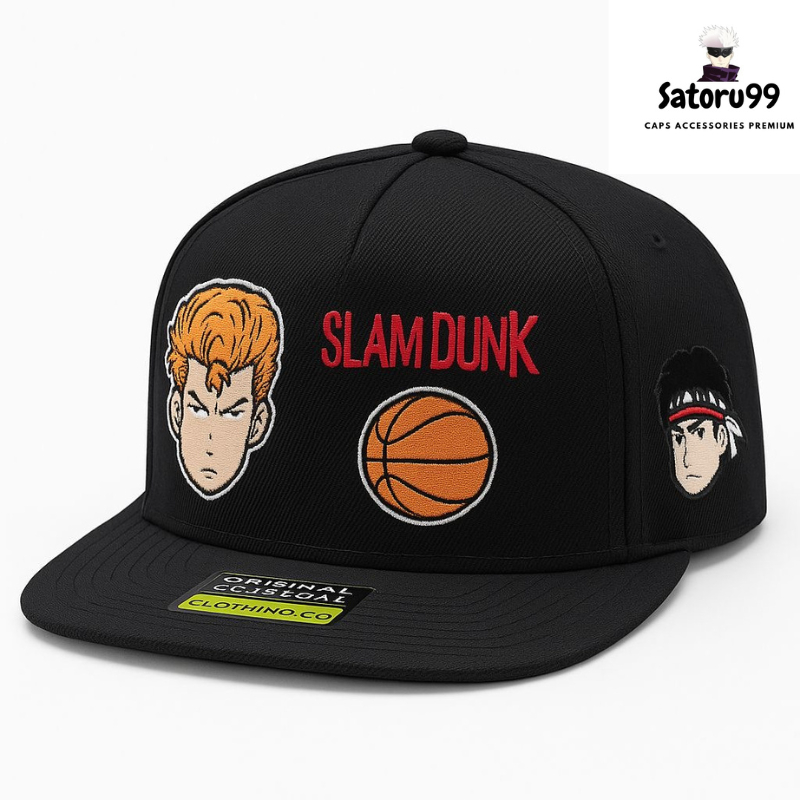 Topi Snapback Distro Bordir Slamdunk Topi Hip Hop Material Katun High Quality Topi Pria Wanita Baske