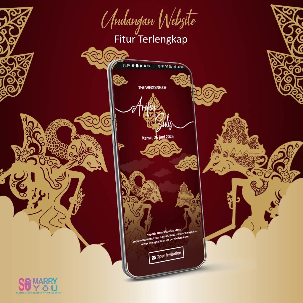 Undangan Digital Website Pernikahan Adat Jawa Merah Wayang Web Invitation Online Modern Java Elegant