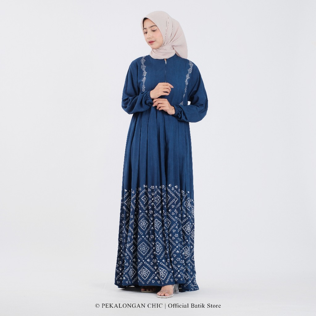 GAMIS TWILL MOTIF NEW BIRU BAHAN RAYON PREMIUM QORINA / GAMIS BUSUI / GAMIS MODEL FLOI / GAMIS BATIK