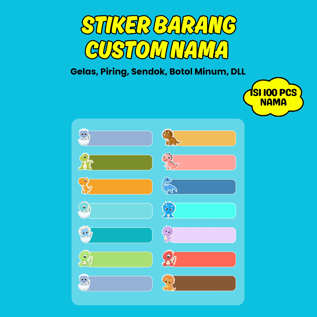 

100 Pcs Stiker Custom Nama Piring Sendok Gelas Botol Barang Perabotan Waterproof timbul Label Ajaibb