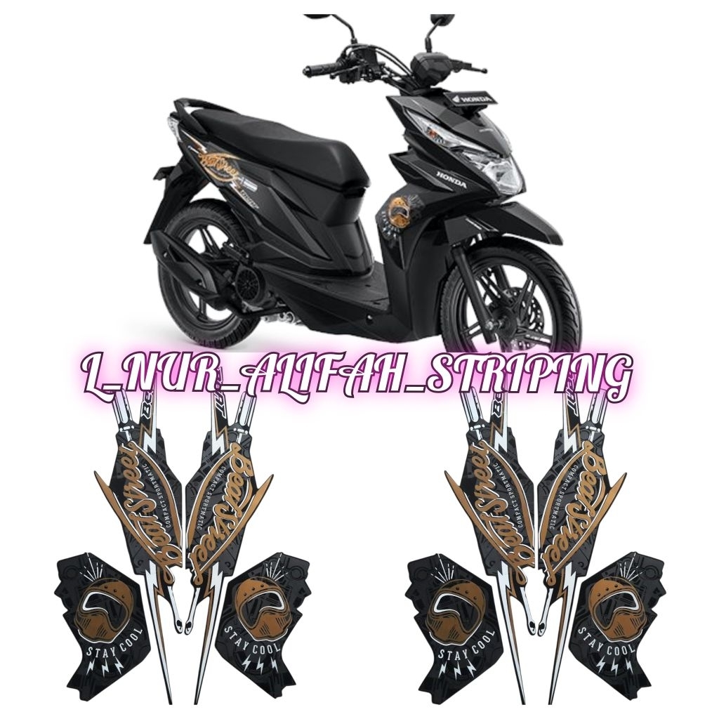 STIKER STRIPING LIS LES POLET BODY MOTOR HONDA BEAT STREET 2018 WARNA HITAM