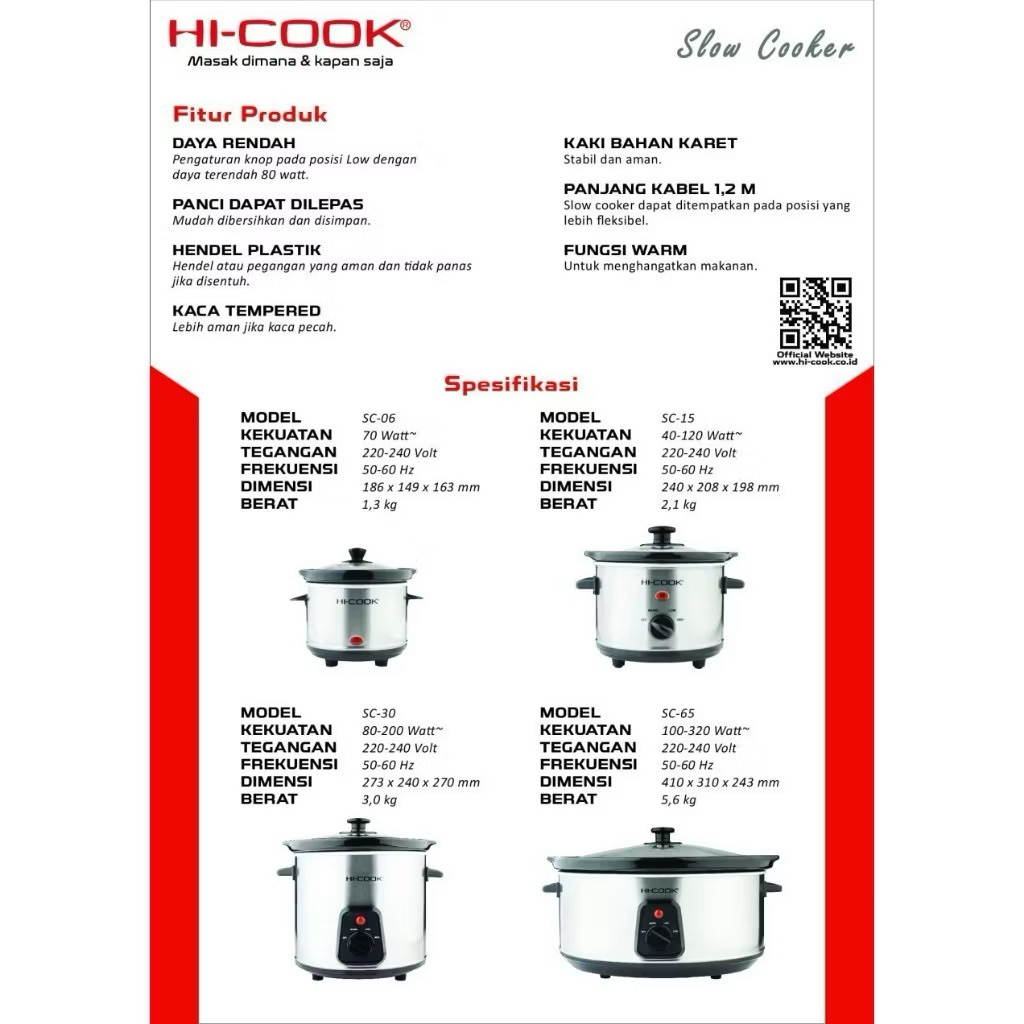 HI-COOK Slow Cooker Hi Cook SC-65 Kapasitas 6.5L / SC-15 1.5Liter / SC-30 3Liter