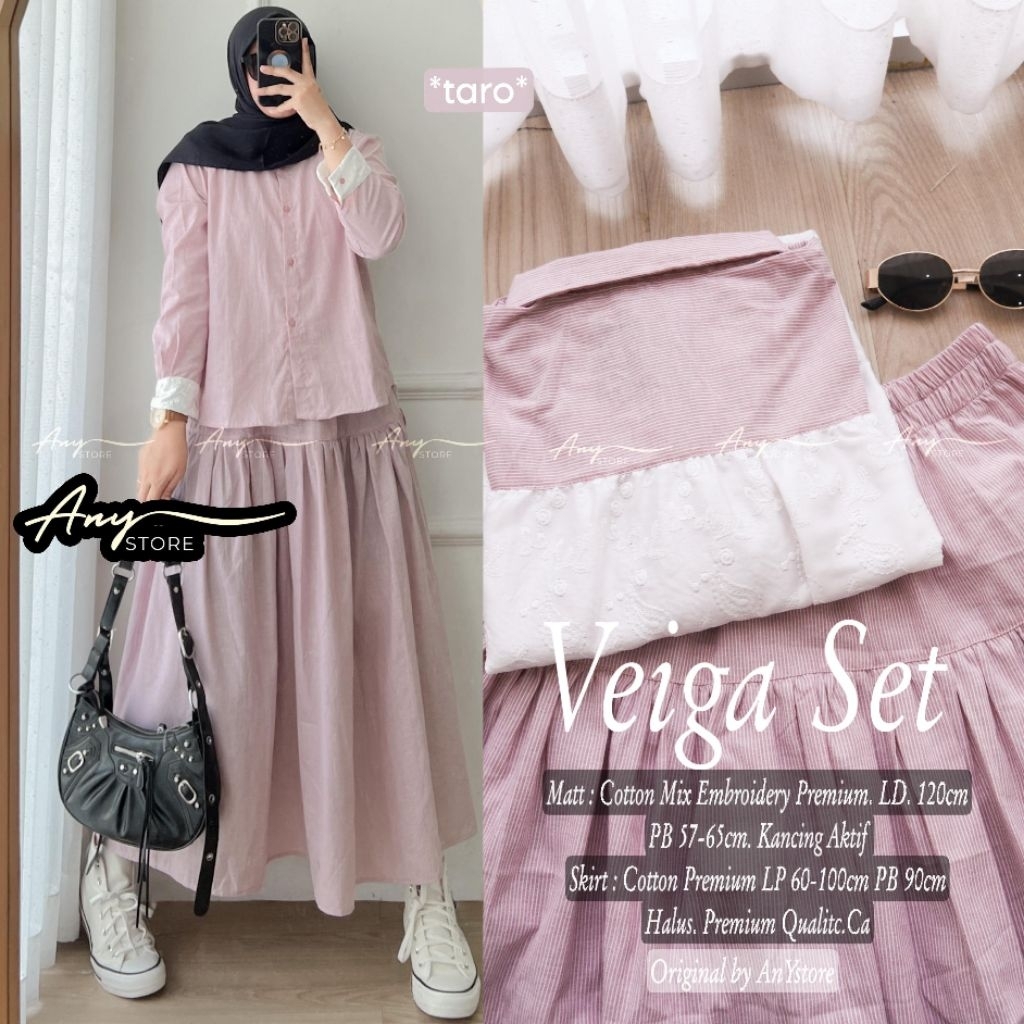 veiga one set rok jeans by A.N.Y kemeja stripe baju kemeja wanita one set wanita kekinian rok panjan