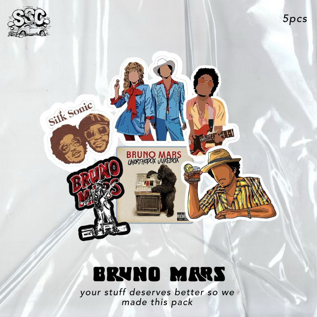 

Sticker Set brun* mars Nuansa Retro Pop (6pcs) | Vibes Musisi Dunia