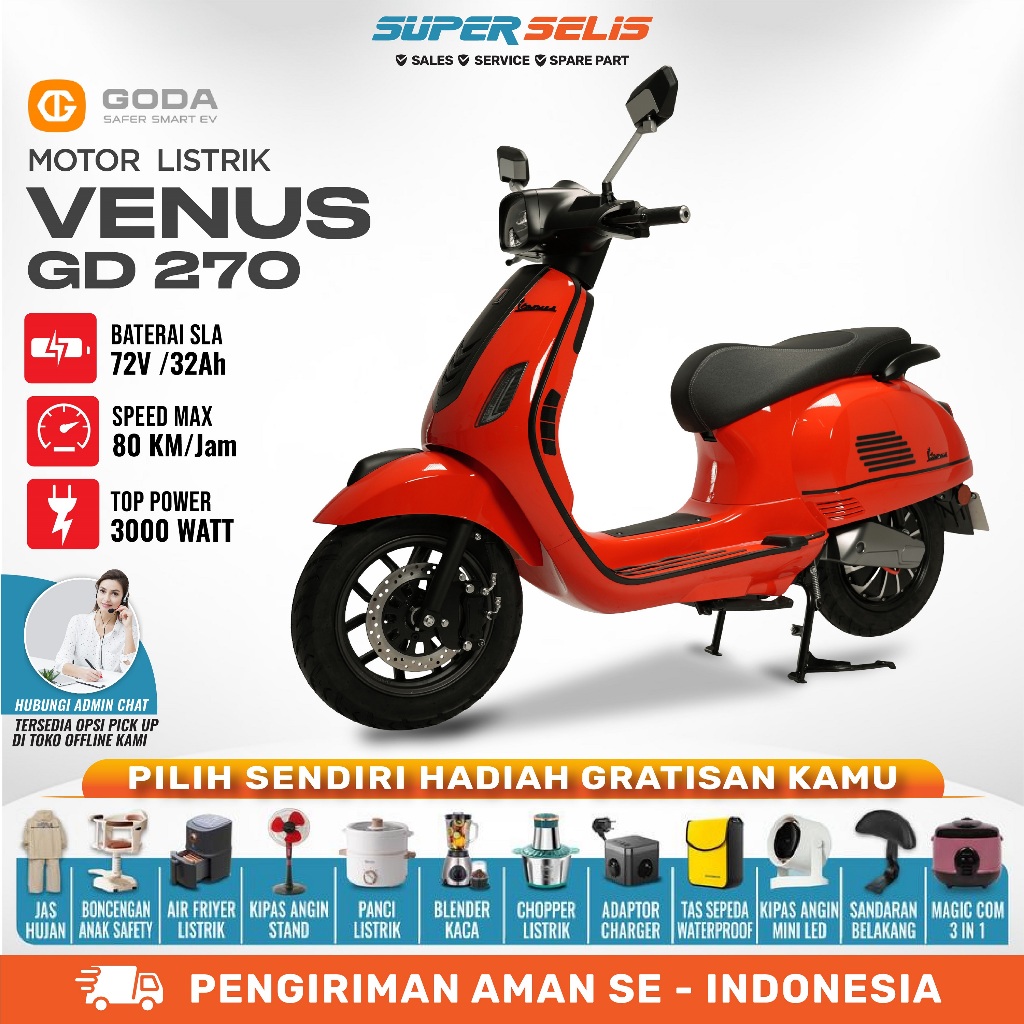 Sepeda Motor Listrik GODA 270 Venus 72V 32AH Selis Garansi Resmi