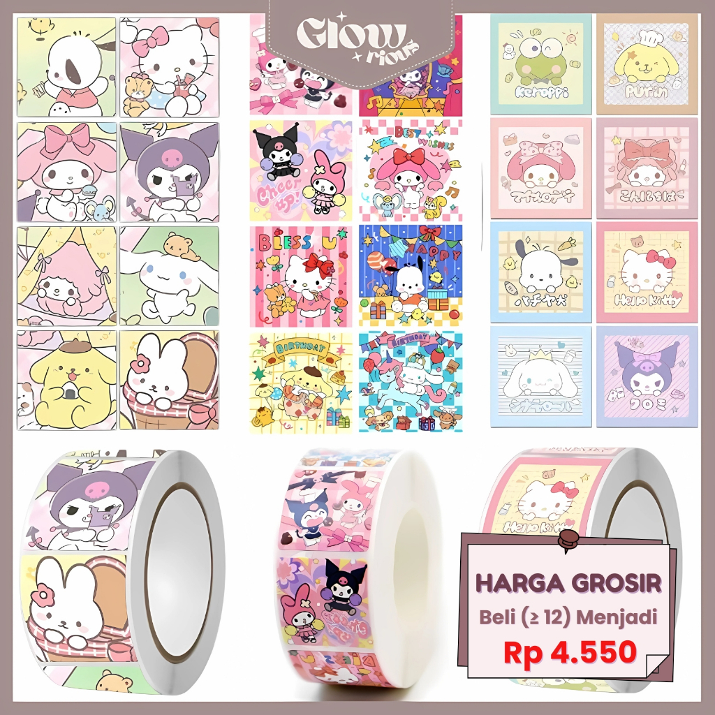 

GR Stiker Roll Label Lucu Karakter Isi 500 Lembar Motif Cartoon Untuk Tempel di Box Packaging Stiker