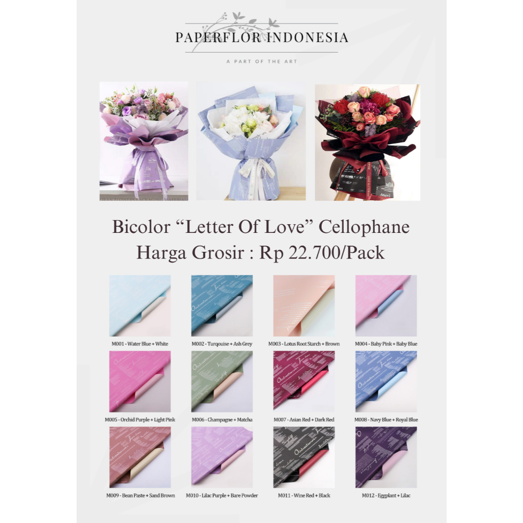 

(20 LEMBAR) BICOLOR 'LETTER OF LOVE' EDITION CELLOPHANE - KERTAS WRAP PEMBUNGKUS BUNGA - PAPERFLOR INDONESIA