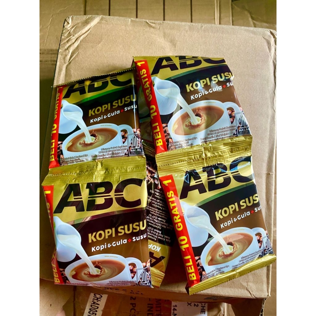 

ABC KOPI SUSU Beli 10 sachet gratis 1 sachet kopi+gula+susu 31gr
