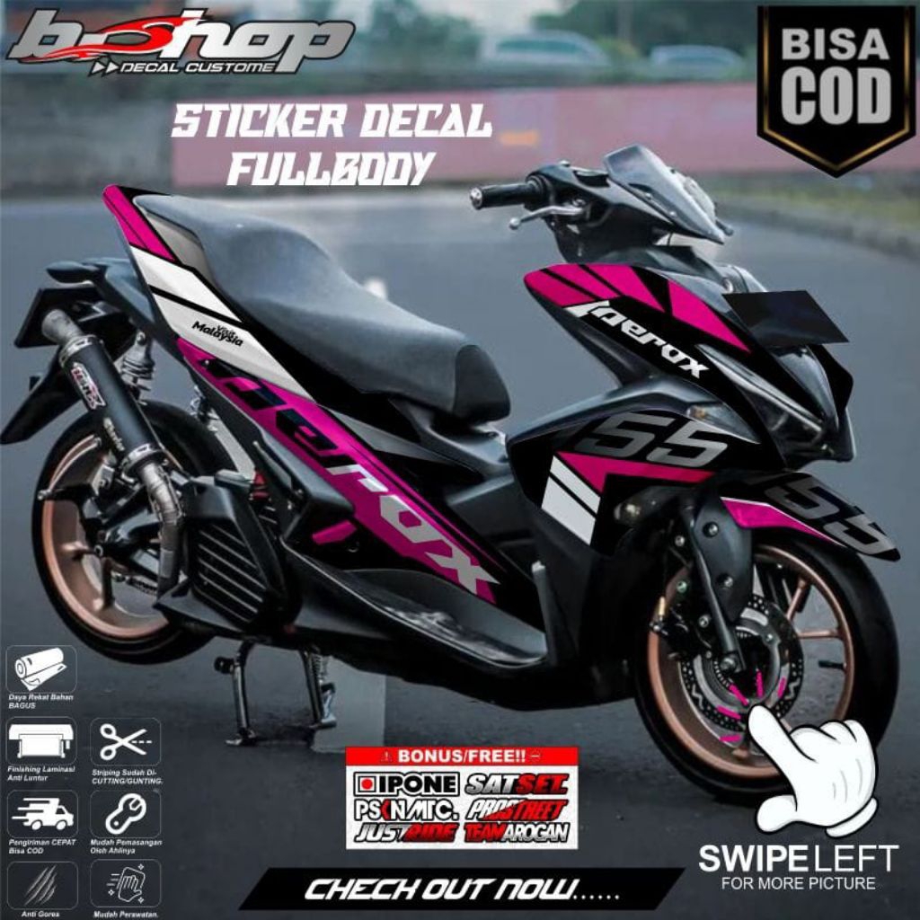 decal aerox 155 old Full Body hitam grafis merah variasi warna