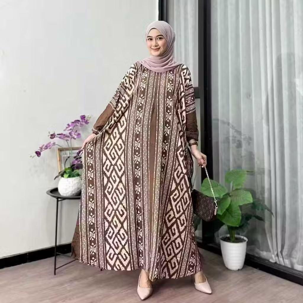 Gamis Kaftan Jumbo Baju Muslim Wanita Bahan Rayon Premium Adem Terbaru Motif Asmad