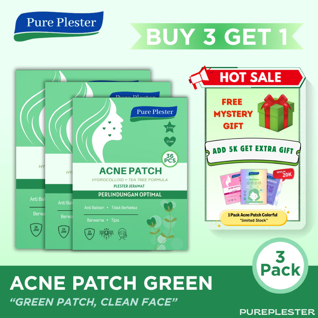 (BUNDLE) 3 Pack Acne Pimple Patch Warna Hijau Karakter Hati dan Bintang - Plester Jerawat Tipis - Gr