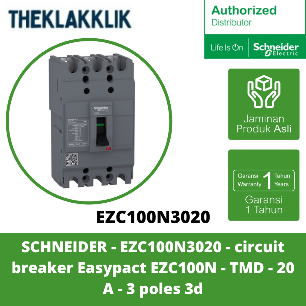 SCHNEIDER - EZC100N3020 - circuit breaker Easypact EZC100N - TMD - 20 A - 3 poles 3d