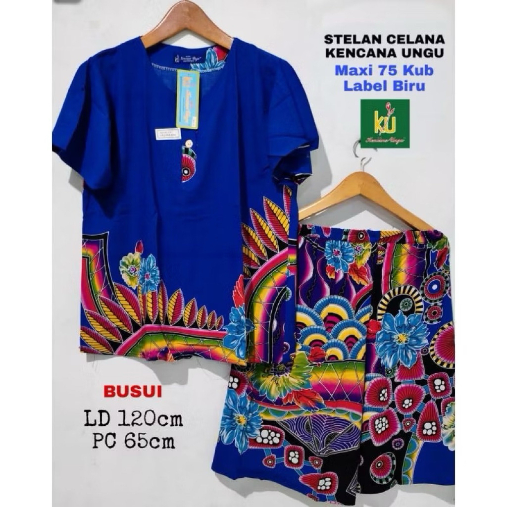 Cod Baju Celana Kulot Wanita Kencana Ungu Lebel Biru Lengan Pendek Original Ld 120 Cm Daster Busui K