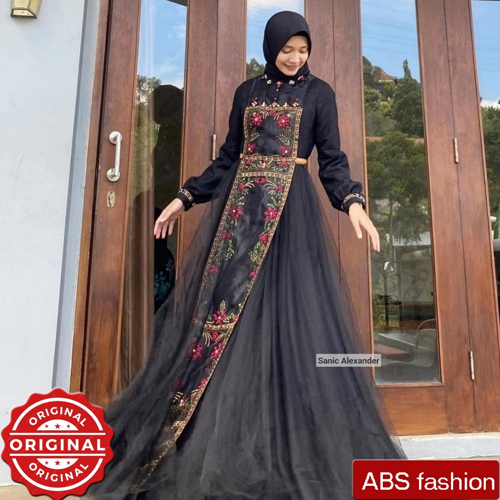 Sanic Alexander Dinara Dress black color, Baju gamis pesta kondangan mewah, Baju lebaran mewah