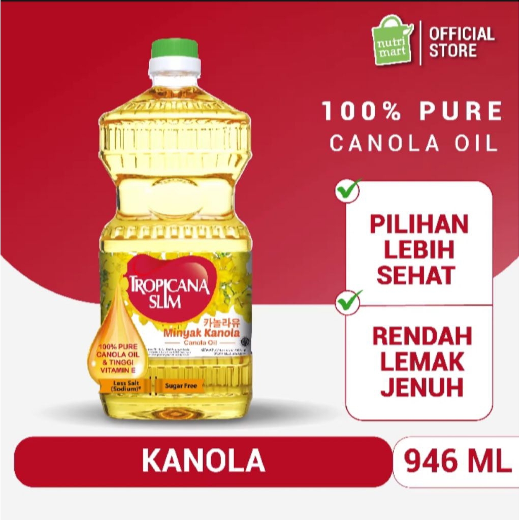 

Tropicana Slim Minyak Kanola 946ml - Minyak Goreng 100% Pure Canola Oil Lebih Sehat & Rendah Lemak Jenuh, Baik untuk Jantung