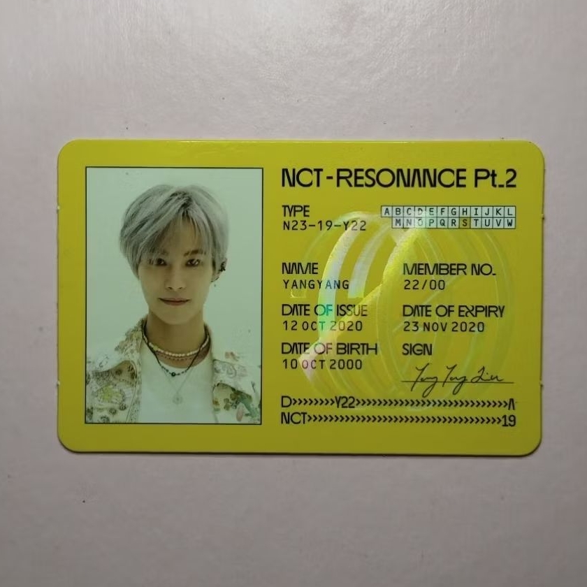 PC Photocard Official ID Card Yangyang NCT Resonance 2020