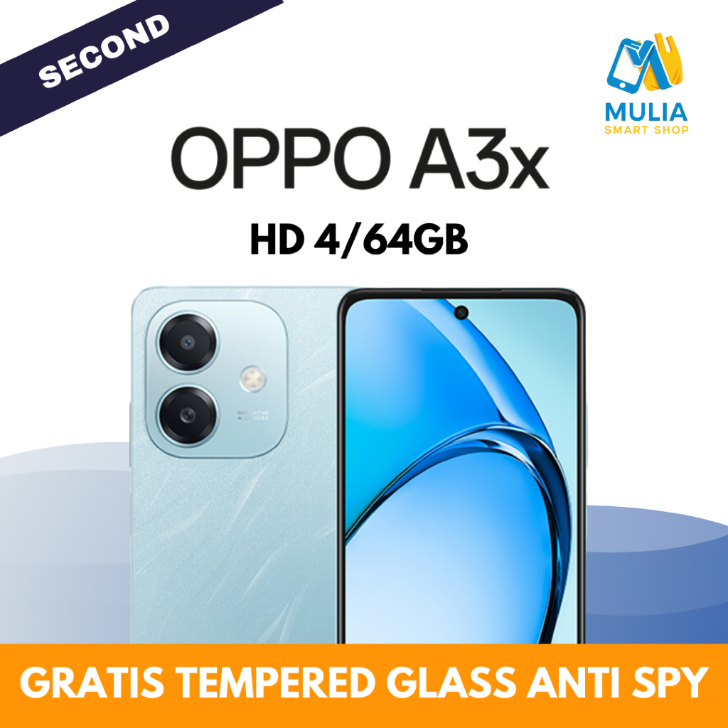 OPPO A3x Smartphone 4/64GB - GRATIS TEMPEREED GLASS Anti Spy - Laut Biru
