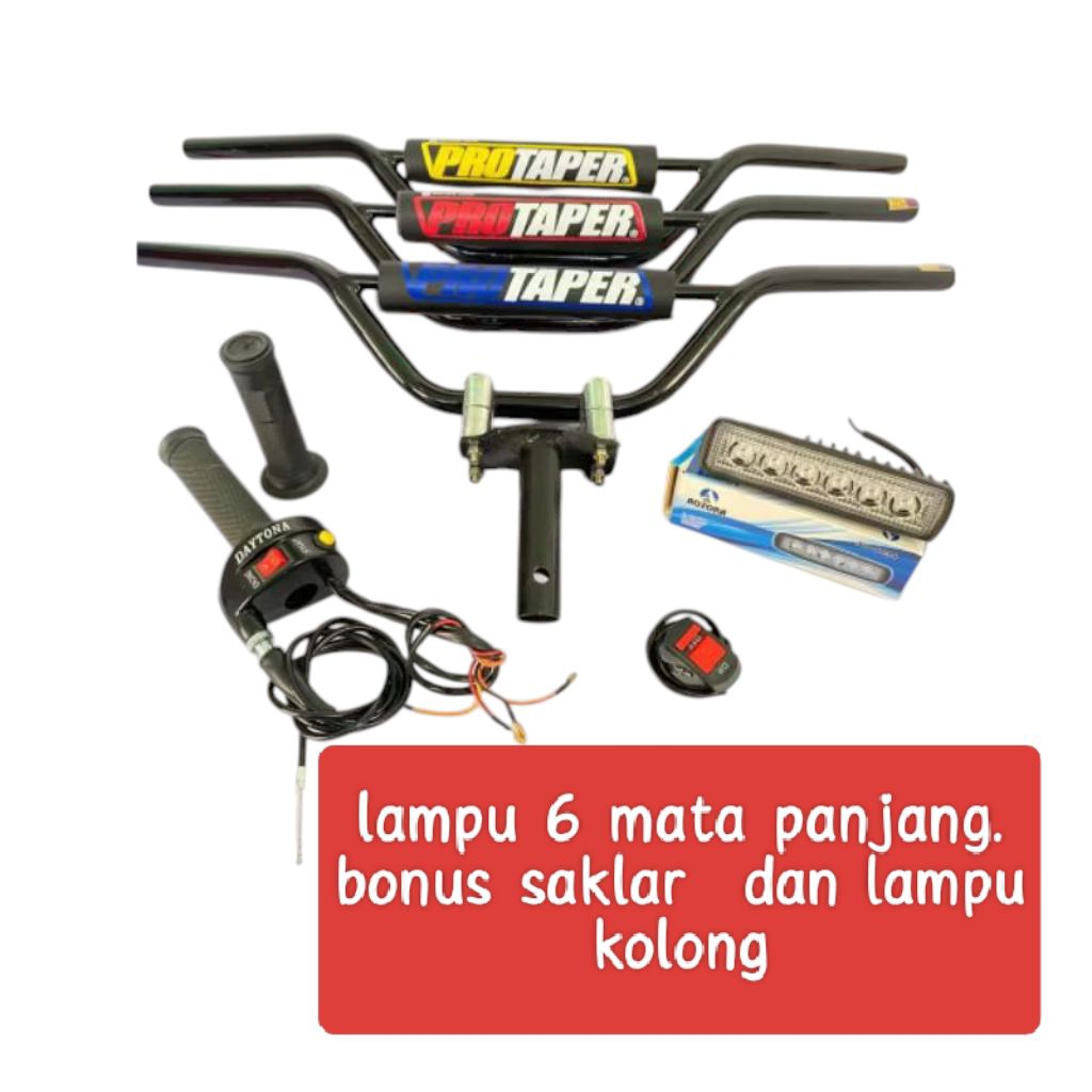 stang trail untuk motor bebek+gas spontan 2 tombol +dudukan stang+lamou sorot led